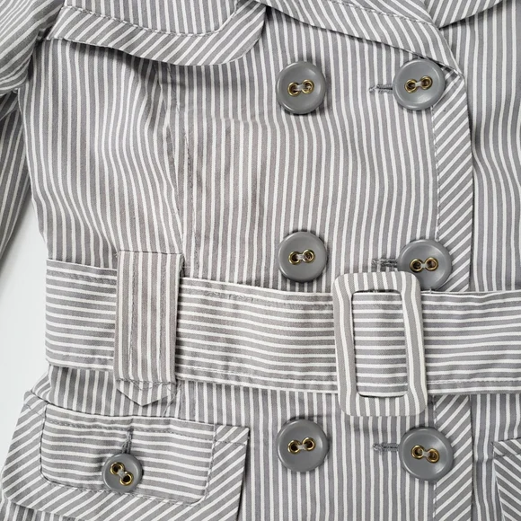 Atmosphere Grey and White Stripe Trench Coat Size 2-4 - Picture 6 of 16